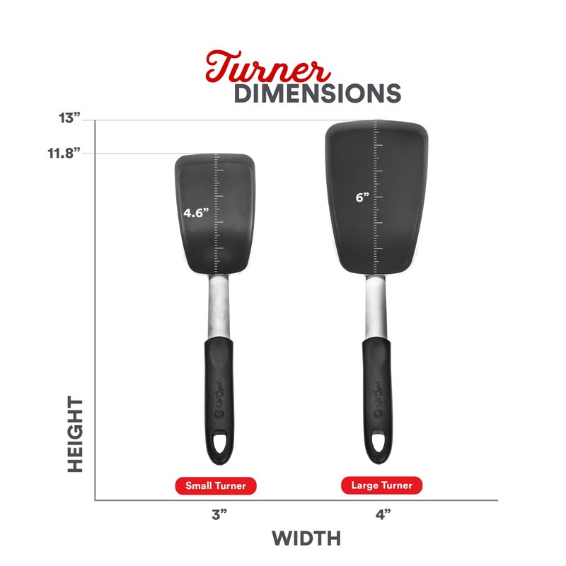 UpGood Silicone Turner Set 600ÂºF Heat Resistant - Large & Small Kitchen Spatulas with Tapered Edges & Flexible Stainless Steel - Cooking Utensil for Flipping Egg, Pancakes in Nonstick Cookware (2 Pcs) - Image 2